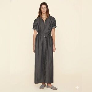 XIRENA Linnet short sleeve cotton poplin maxi shirt Dress In Graphite